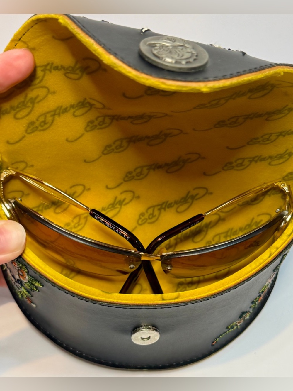 Rocawear Rimless Sunglasses w/ Ed Hardy Case Y2K Gold Brown Lens